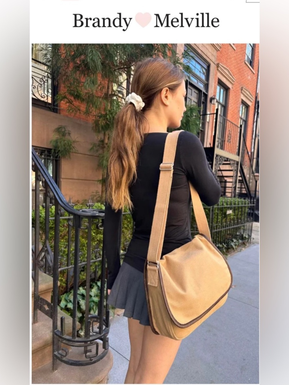 Brandy Melville Tan Canvas Shoulder Messenger Bag